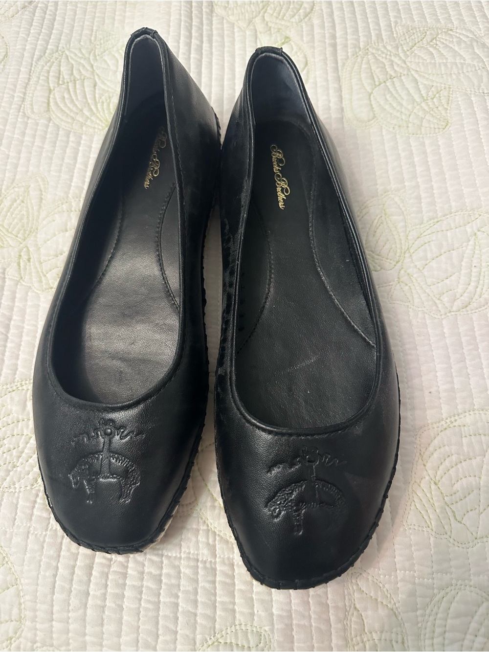 Brooks Brothers Black Genuine Leather Ballet Espadrille Flats - Women's size 7.5 - Picture 2 of 6